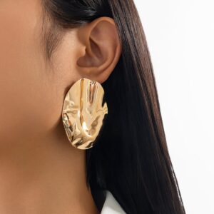 Irregular Pleated Oval Stud Earrings - ArtGalleryZen