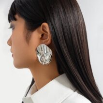 Irregular Pleated Oval Stud Earrings - ArtGalleryZen