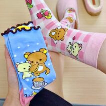 Kawaii 4 Pieces Rilakkuma Strawberry Mid Calf Socks Set - ArtGalleryZen