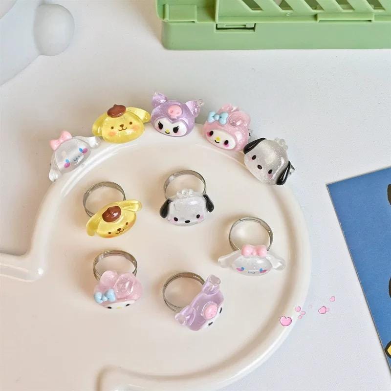 Kawaii 5 Pieces Sanrio Resin Rings Set - ArtGalleryZen