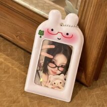 Kawaii Bunny Clover Photocard Holder Keychain PVC Card Display Bag - ArtGalleryZen
