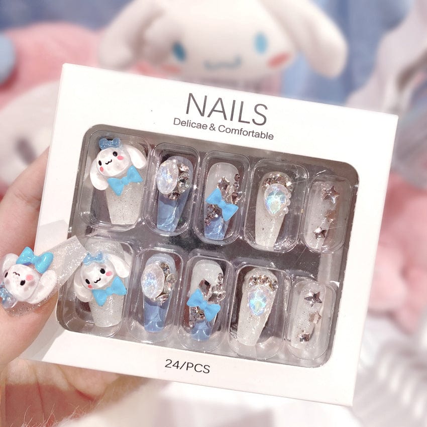 Kawaii Cinnamoroll Rhinestone Bowknot 3D Press on Nails False Nail - ArtGalleryZen