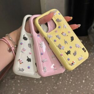 Kawaii Colorful Relief Kitten Sticker iPhone Case - ArtGalleryZen