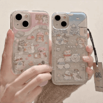 Kawaii Floating Snow Kitten Puppy Sticker iPhone Case - ArtGalleryZen