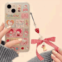 Kawaii Handmade Hello Kitty Sticker iPhone Case With Phone Chain - ArtGalleryZen