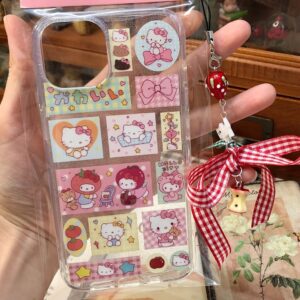 Kawaii Handmade Hello Kitty Sticker iPhone Case With Phone Chain - ArtGalleryZen