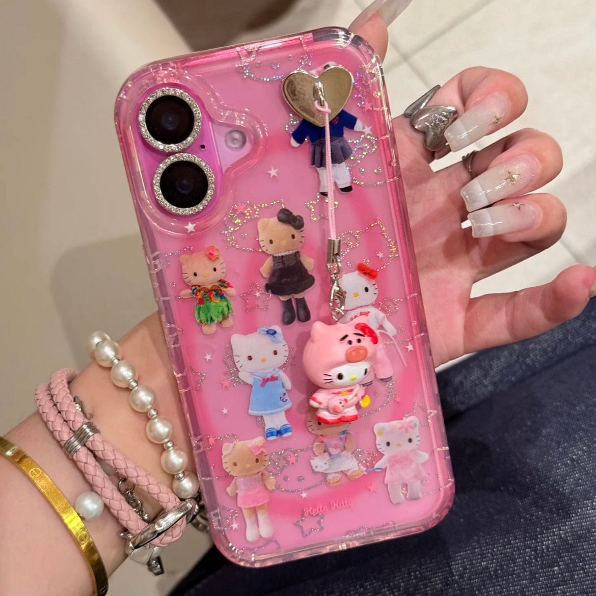 Kawaii Hello Kitty Laser iPhone Case With Charm - ArtGalleryZen