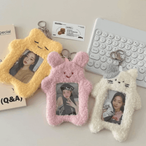 Kawaii Kitten Rabbit Kpop Keychain Plush Photocard Holder - ArtGalleryZen