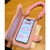 Kawaii My Melody Kuromi Plush Flip iPhone Case With Lanyard - ArtGalleryZen