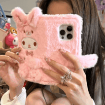 Kawaii My Melody Kuromi Plush Flip iPhone Case With Lanyard - ArtGalleryZen