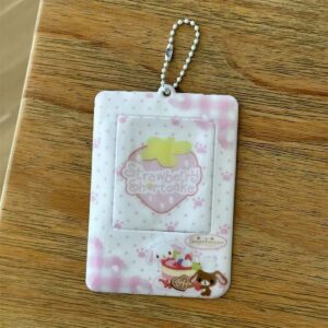 Kawaii Photocard Holder Keychain - Cute Pink Bunny Card Display Bag - ArtGalleryZen