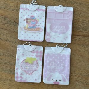 Kawaii Photocard Holder Keychain - Cute Pink Bunny Card Display Bag - ArtGalleryZen