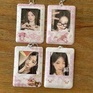 Kawaii Photocard Holder Keychain - Cute Pink Bunny Card Display Bag - ArtGalleryZen