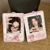 Kawaii Photocard Holder Keychain - Cute Pink Bunny Card Display Bag - ArtGalleryZen