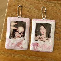 Kawaii Photocard Holder Keychain - Cute Pink Bunny Card Display Bag - ArtGalleryZen