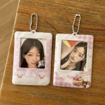 Kawaii Photocard Holder Keychain - Cute Pink Bunny Card Display Bag - ArtGalleryZen
