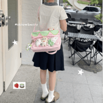 Kawaii Pink Strawberry Kpop Fan Display Shoulder Crossbody Bag - ArtGalleryZen