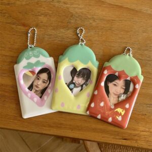 Kawaii Strawberry Photocard Holder Keychain - Cute Kpop Card Display - ArtGalleryZen