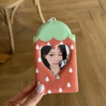 Kawaii Strawberry Photocard Holder Keychain - Cute Kpop Card Display - ArtGalleryZen