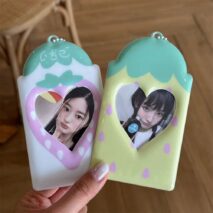 Kawaii Strawberry Photocard Holder Keychain - Cute Kpop Card Display - ArtGalleryZen