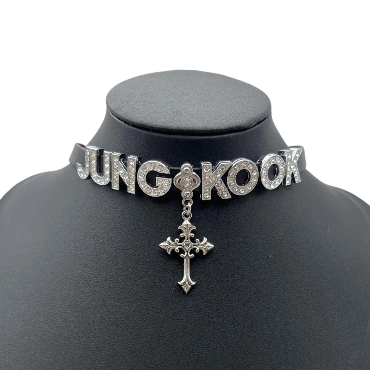Kpop BTS Rhinestone Inlaid Letter PU Leather Collar Choker Necklace Bracelet - ArtGalleryZen