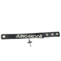 Kpop BTS Rhinestone Inlaid Letter PU Leather Collar Choker Necklace Bracelet - ArtGalleryZen