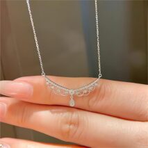 Lace Hollowed-out Pattern Cubic Zirconia Inlaid Chain Necklace - ArtGalleryZen