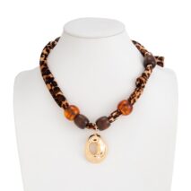 Lava Pendant Wooden Beads Leopard Print Velvet Necklace Boho - ArtGalleryZen