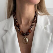 Lava Pendant Wooden Beads Leopard Print Velvet Necklace Boho - ArtGalleryZen