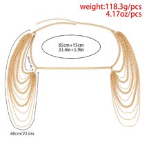 Layered Gold Silver Tone Curb Link Chain Tassel Shoulder Necklace - ArtGalleryZen