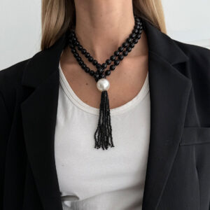 Layered Seed Bead Ball Chain Tassel Y Necklace Choker for Women - ArtGalleryZen