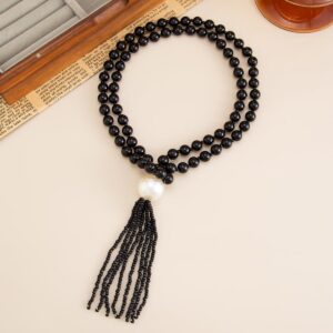 Layered Seed Bead Ball Chain Tassel Y Necklace Choker for Women - ArtGalleryZen