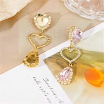LUX Pink Rhinestone Heart Dangle Earrings - ArtGalleryZen