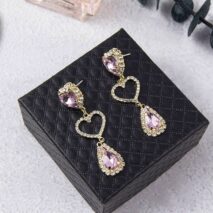 LUX Pink Rhinestone Heart Dangle Earrings - ArtGalleryZen