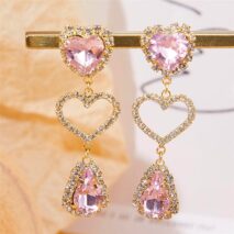 LUX Pink Rhinestone Heart Dangle Earrings - ArtGalleryZen