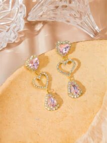 LUX Pink Rhinestone Heart Dangle Earrings - ArtGalleryZen