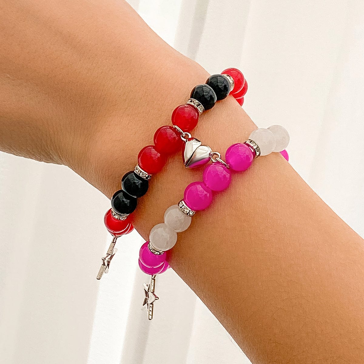 Magnetic Star Heart Charm Agate Matching Bracelet Set - ArtGalleryZen