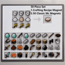 Set of Minecraft-themed magnets on a display card with text indicating contents.