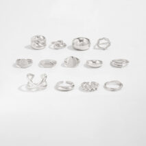 Minimalist 13pcs Gold Silver Tone Chunky Waterdrop Hollow Ring Set - ArtGalleryZen
