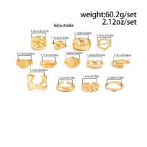 Minimalist 13pcs Gold Silver Tone Chunky Waterdrop Hollow Ring Set - ArtGalleryZen