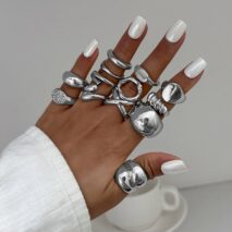 Minimalist 13pcs Gold Silver Tone Chunky Waterdrop Hollow Ring Set - ArtGalleryZen