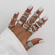 Minimalist 14pcs Chunky Hollow Waterdrop Ring Set - ArtGalleryZen