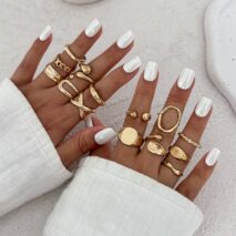 Minimalist 14pcs Chunky Hollow Waterdrop Ring Set - ArtGalleryZen