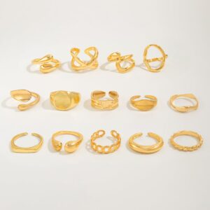 Minimalist 14pcs Chunky Hollow Waterdrop Ring Set - ArtGalleryZen