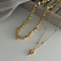 Minimalist 2pcs Heart Pendant Irregular Beaded Chain Necklace Set - ArtGalleryZen