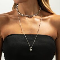 Minimalist 2pcs Heart Pendant Irregular Beaded Chain Necklace Set - ArtGalleryZen
