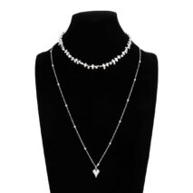Minimalist 2pcs Heart Pendant Irregular Beaded Chain Necklace Set - ArtGalleryZen