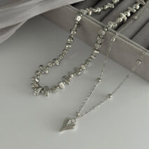 Minimalist 2pcs Heart Pendant Irregular Beaded Chain Necklace Set - ArtGalleryZen