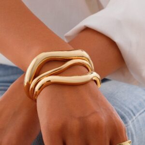 Minimalist 3Pcs Curved Open Bangle Bracelet Set - ArtGalleryZen