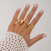 Minimalist 3pcs Gold Silver Plated Asymmetric Curved Ring Set - ArtGalleryZen